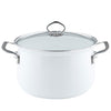 White Riess Enamel Porcelain Stewpot with Glass Lid