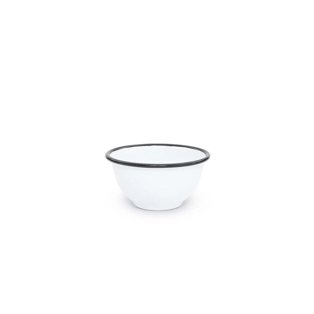Enamel bowl with black rim on a white background