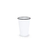 White tumbler with black rim on a white background