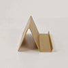 Brass card holder seen from the side