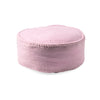 Rose pink fabric floor cushion with a white background.