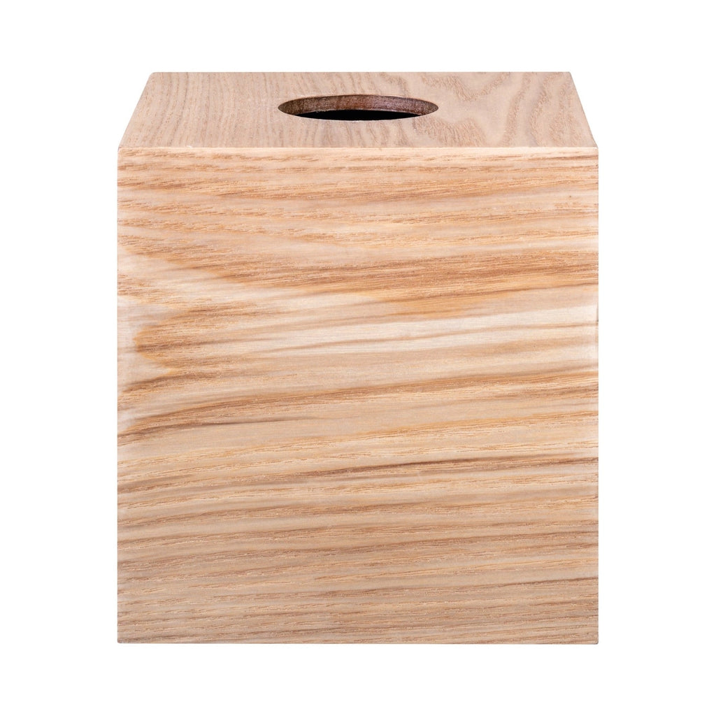 Wooden tissue box cover with a plain background