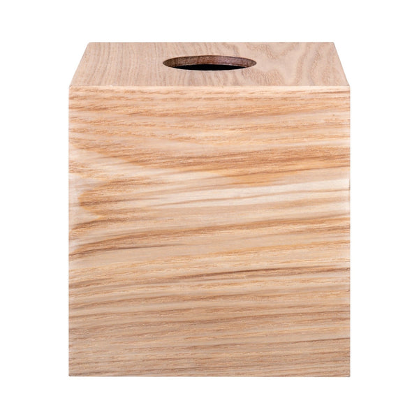 Wooden tissue box cover with a plain background