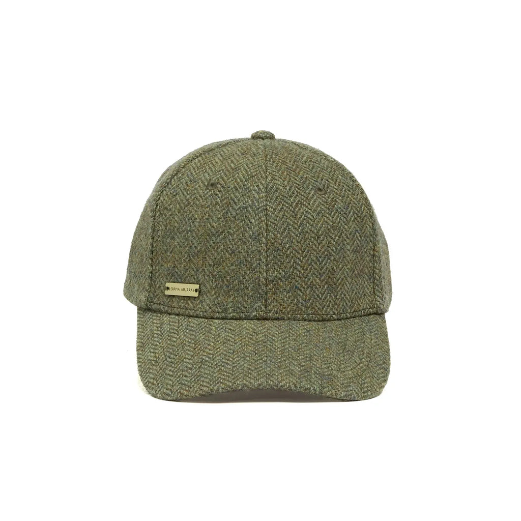 A green classic baseball style cap with an adjustable strap, against a white background.