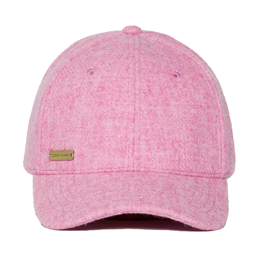 Cotton piink cap with a brand logo on a white background