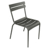 One gray Luxembourg side chair with tubular aluminum frame and curved aluminum slats.