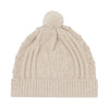 Beige knit beanie with a pom-pom on a white background