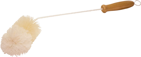 Cleaning brush with wooden handle and natural bristles on a white background