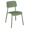 Cactus green lightweight aluminum chair with curved seat for comfort. 
