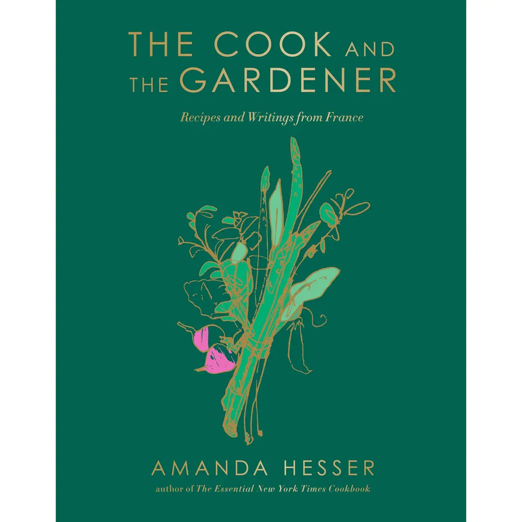 Book cover of 'The Cook and the Gardener' with green background and plant illustration.