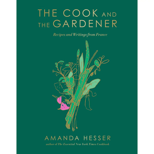 Book cover of 'The Cook and the Gardener' with green background and plant illustration.