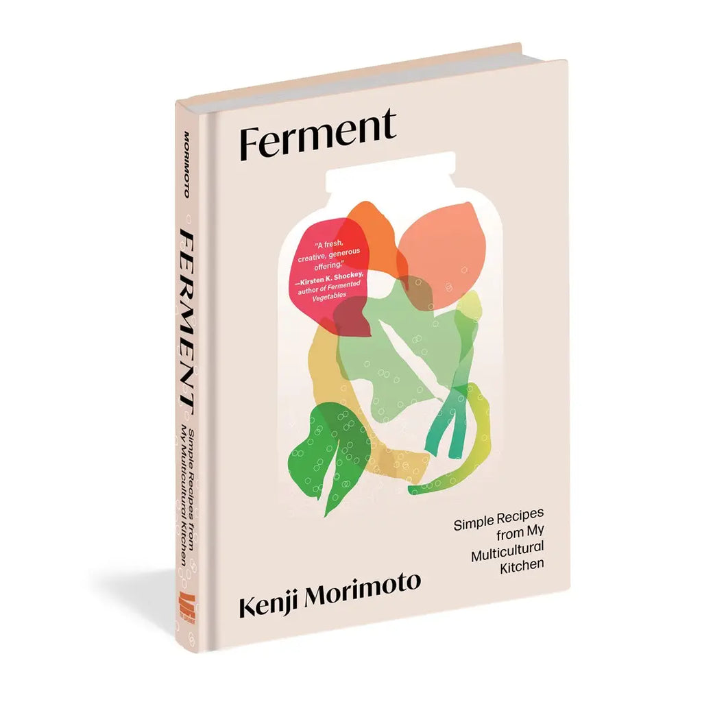 Book titled 'Ferment' by Kenji Morimoto with colorful illustrations on a beige background