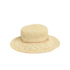 Beige straw hat with a wide brim on a white background