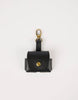 Black leather air pod case with gold accents on a white background