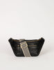 Black soft grain leather bum bag on white background