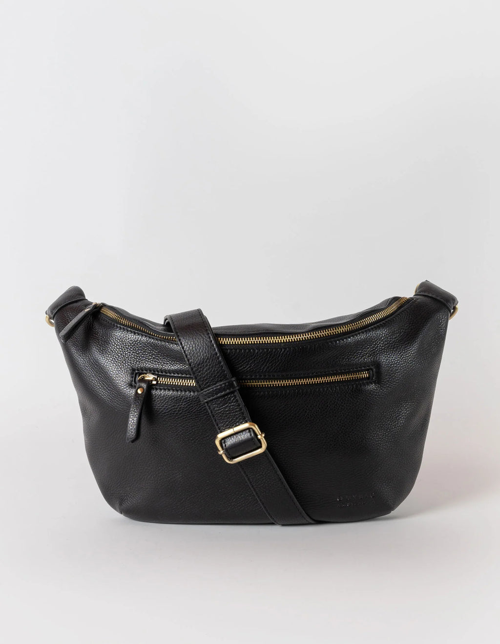 Drew Maxi Black Soft Grain Leather Bum Bag with Black Strap