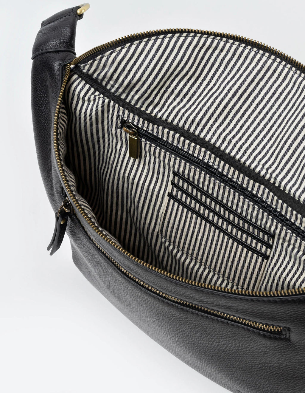 Drew Maxi Black Soft Grain Leather Bum Bag Striped Interior