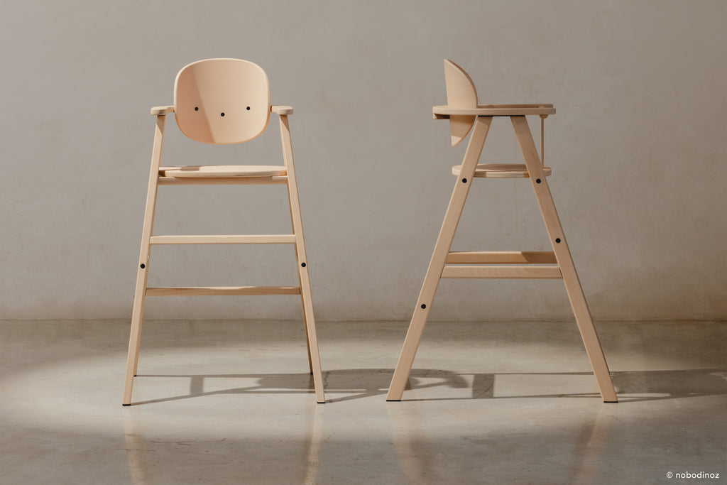 A front and profile view of high chair