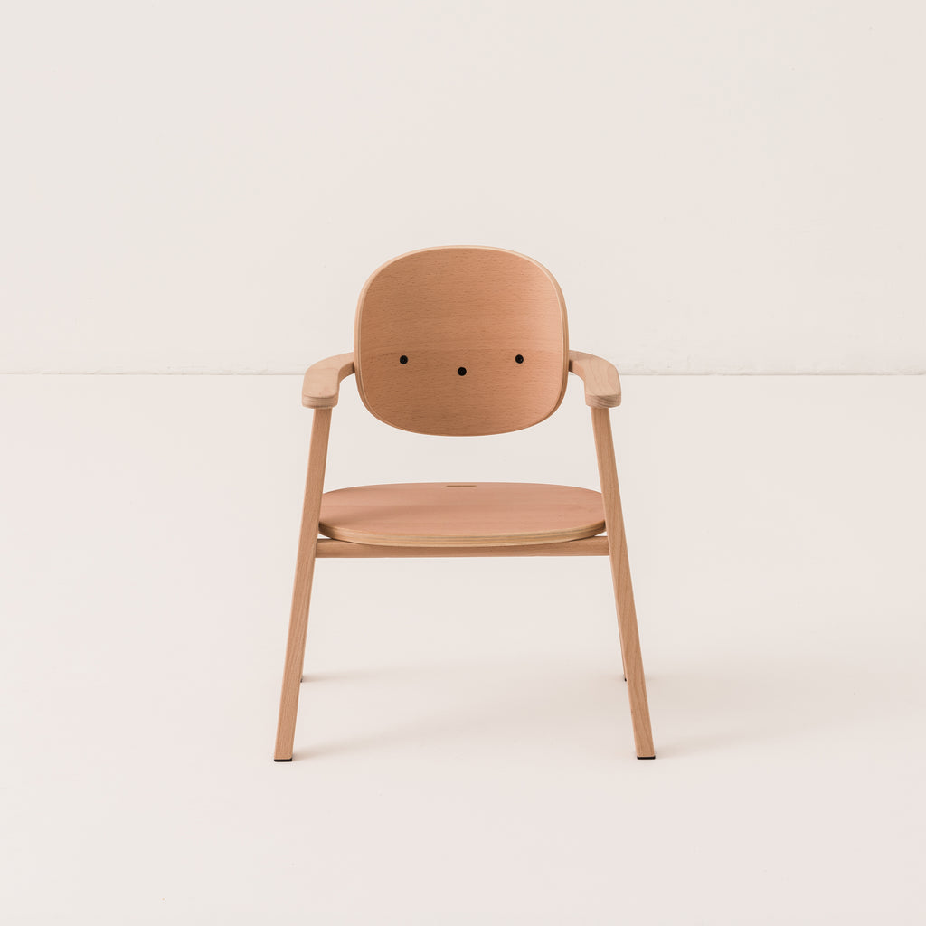 Front view of wooden child's seat