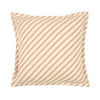 A square throw pillow with a striped pattern, neutral, beige and peach colors.