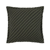 A square throw pillow with a striped pattern, vetiver, green and black colors.