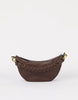 Brown handbag with braided design on a white background