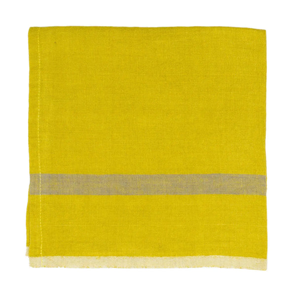 Yellow napkin with a beige stripe on a white background