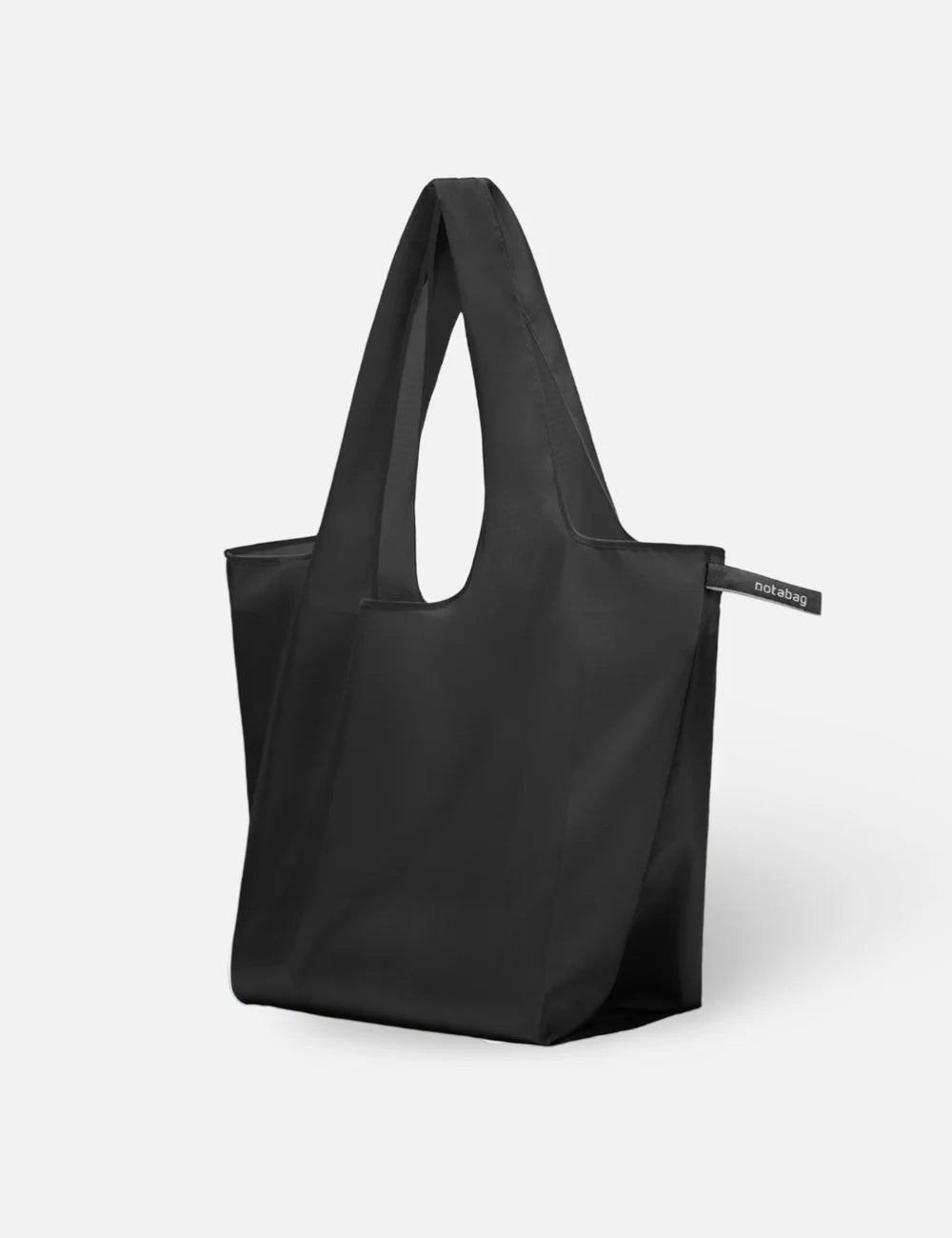 Black tote bag on a white background