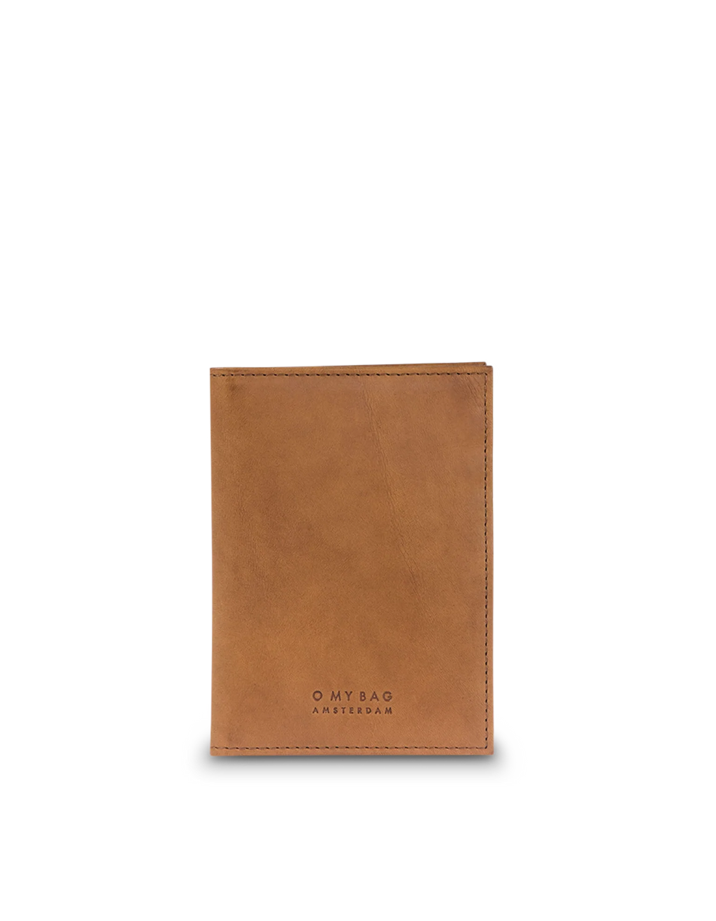 A brown passport holder with 'O My Bag' embossed on it.