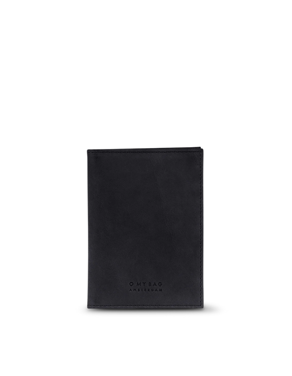 A black passport holder with 'O My Bag' embossed on it.