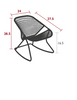 A black aluminum and fiber woven rocking chair with dimensions.