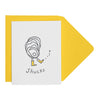 Card with an oyster illustration and 'Shucks' text on a yellow envelope.