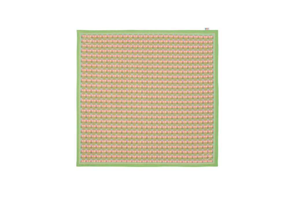 Textile product with a green border on a white background