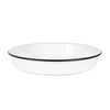 White serving tray with black rim on a white background
