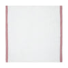 A square white napkin featuring two narrow vertical red stripes along the left and right edges, shown flat against a white background.