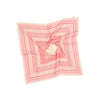 A scarf with a geometric stripe pattern in rose pink, cherry red, and clotted cream colors, displaying the Lorna Murray brand name.