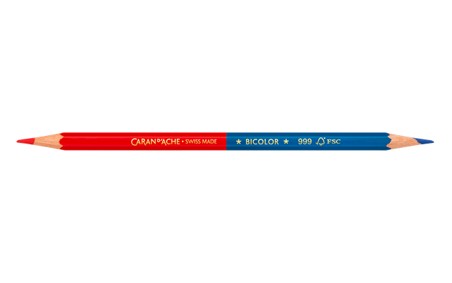 Red and blue bicolor pencil on a white background