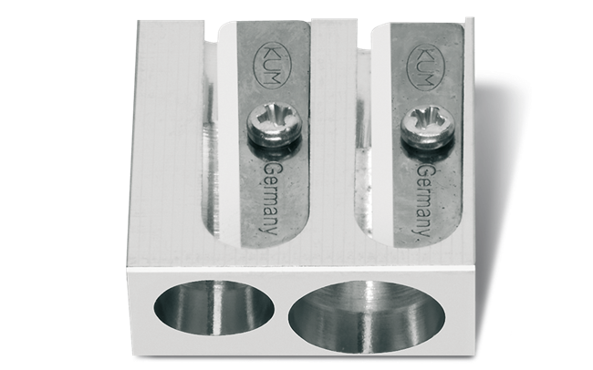 Metal pencil sharpener with 'Made in Germany' text on a white background