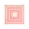 A scarf with a geometric stripe pattern in rose pink, cherry red, and clotted cream colors, displaying the Lorna Murray brand name.