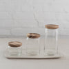 acacia wood top glass jars - glass storage jars with wood top- behome glass containers - glass storage jars